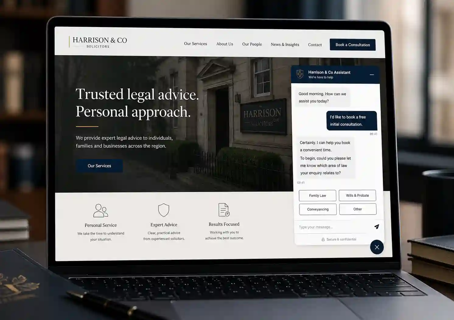 Solicitor firm using AI widget for consultation bookings