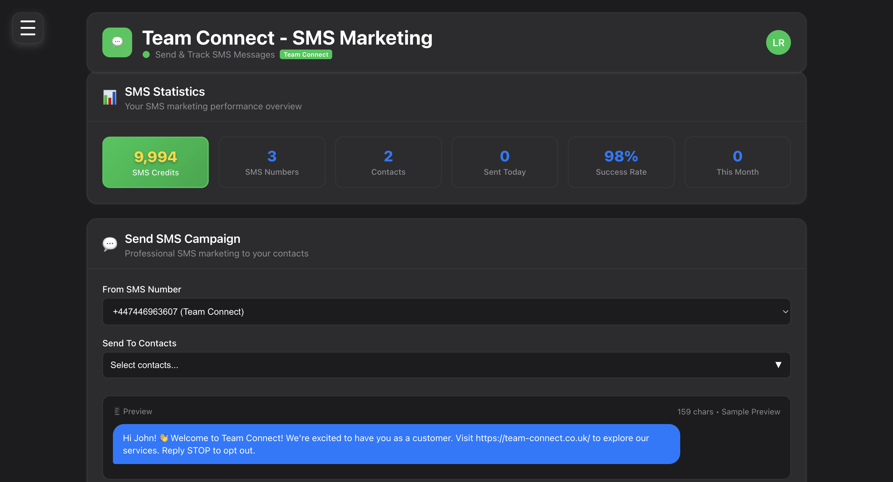 SMS marketing setup interface for configuring automated text message campaigns and settings